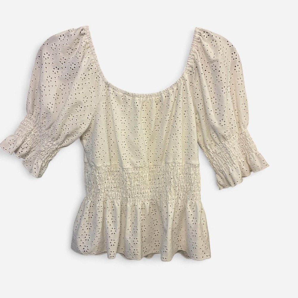 Urban Romantics white eyelet‎ milkmaid blouse Sz S Cottage Core Coquette